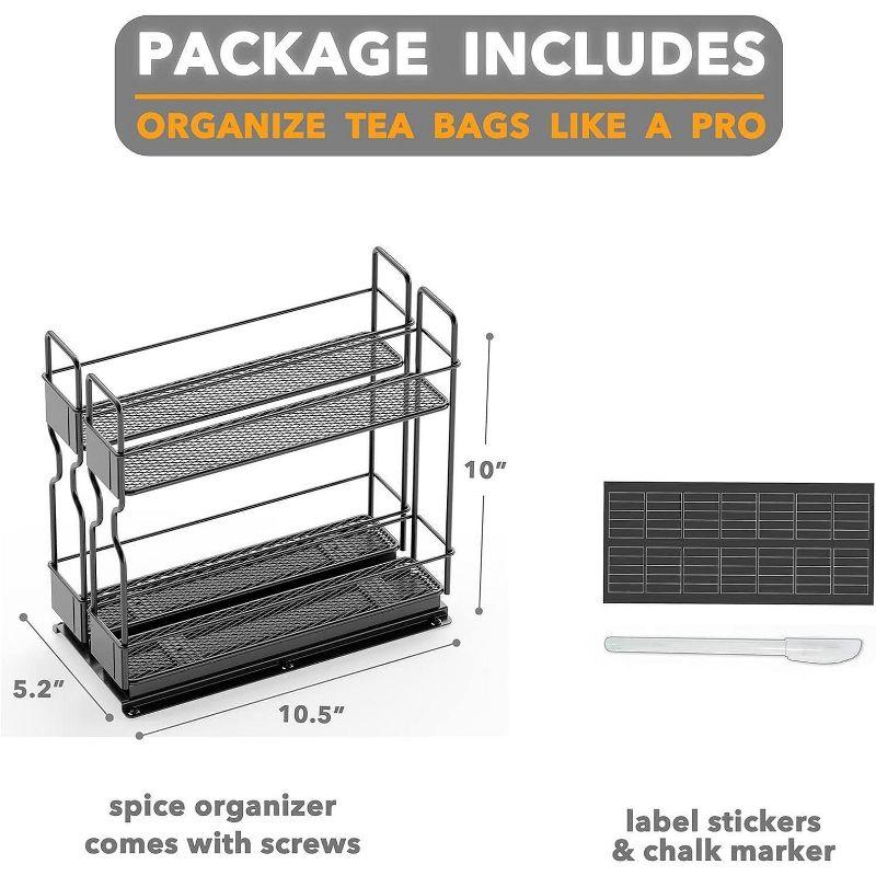 Pull Out Spice Rack Organizer for Cabinet - Heavy Duty Slide Out Kitchen Organizer with Labels, 5.2" W x 10.75" D x 10" H, 2 Drawers, 2-Tier