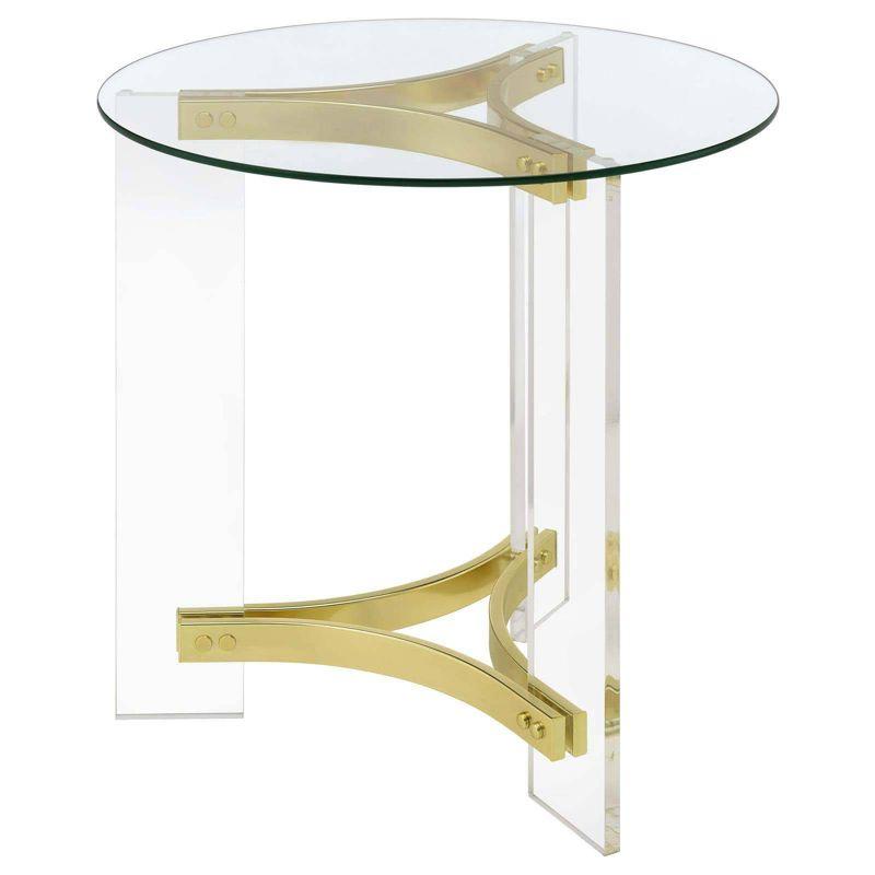 Coaster Janessa Modern Round Glass Top End Table with Acrylic Legs Clear Acrylic/Brass