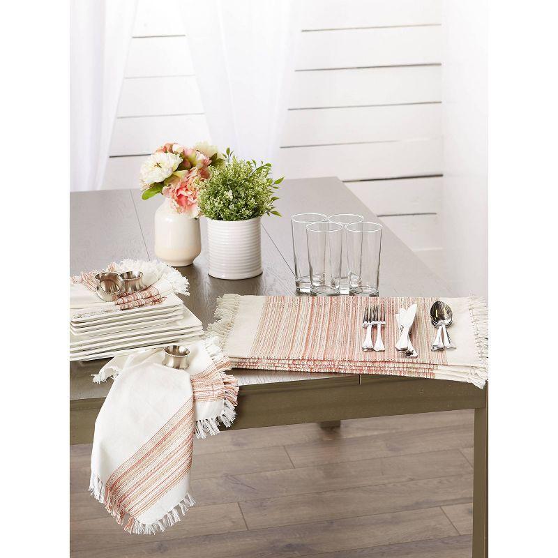 6pk Cotton Pimento Striped Placemats with Fringe - Design Imports: Washable Kitchen & Dining Table Decor, Rectangle, 13"x11"