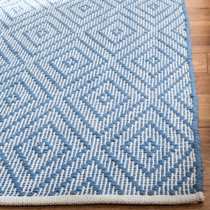 Blue and Ivory Geometric Cotton 4' x 6' Area Rug