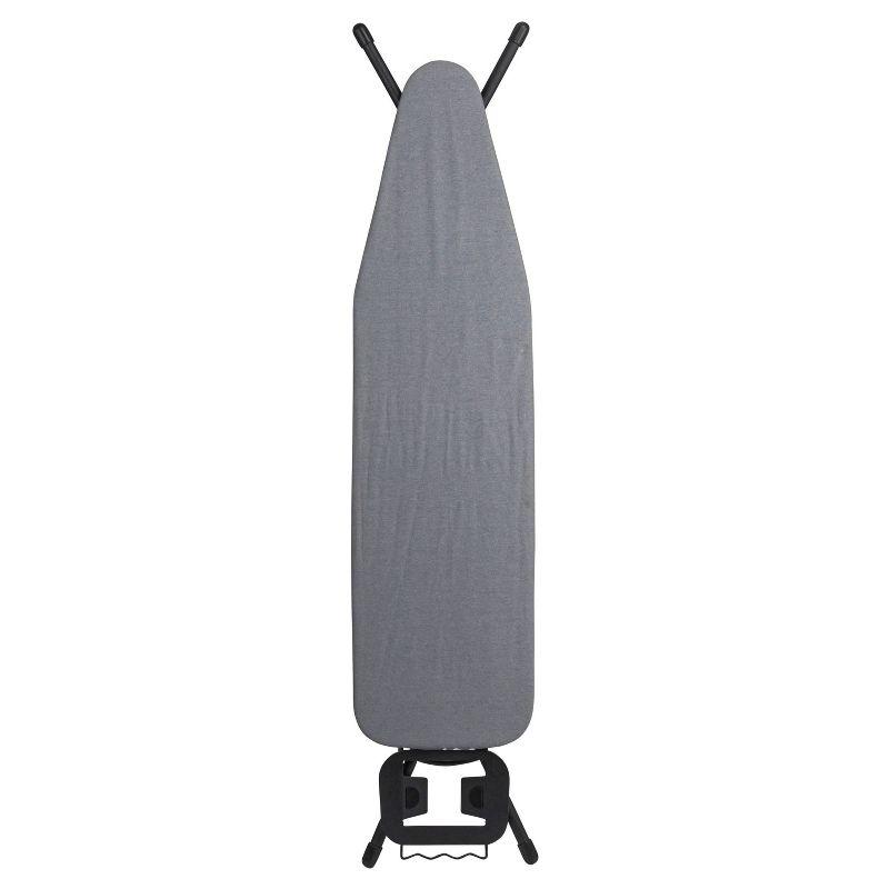 Household Essentials Ultra Ironing Board 4-Leg Cotton Cover Matte Black Frame Gray Cover: Collapsible Metal, 63" x 14.17"