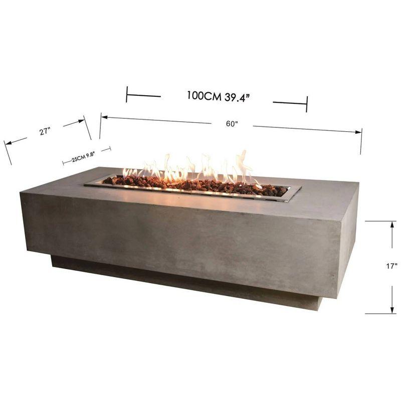 Granville 60" x 27" Rectangle Concrete Outdoor Fire Pit Table-by Elementi