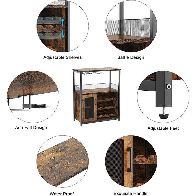 Whizmax Wine Bar Cabinet with Detachable Rack, Glass Holder, Small Sideboard and Buffet Mesh Door, Wine Rack