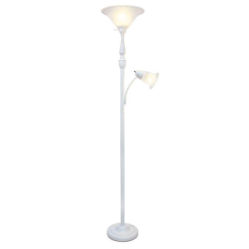 Torchiere Floor Lamp with Reading Light and Marble Glass Shades White - Lalia Home: Adjustable, UL Listed, Metal Body