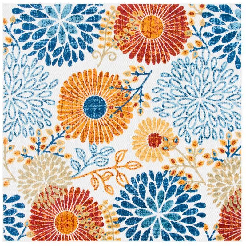 Cabana CBN832 Power Loomed Indoor/Outdoor Area Rug - Creme/Red - 5'3"x5'3" - Safavieh