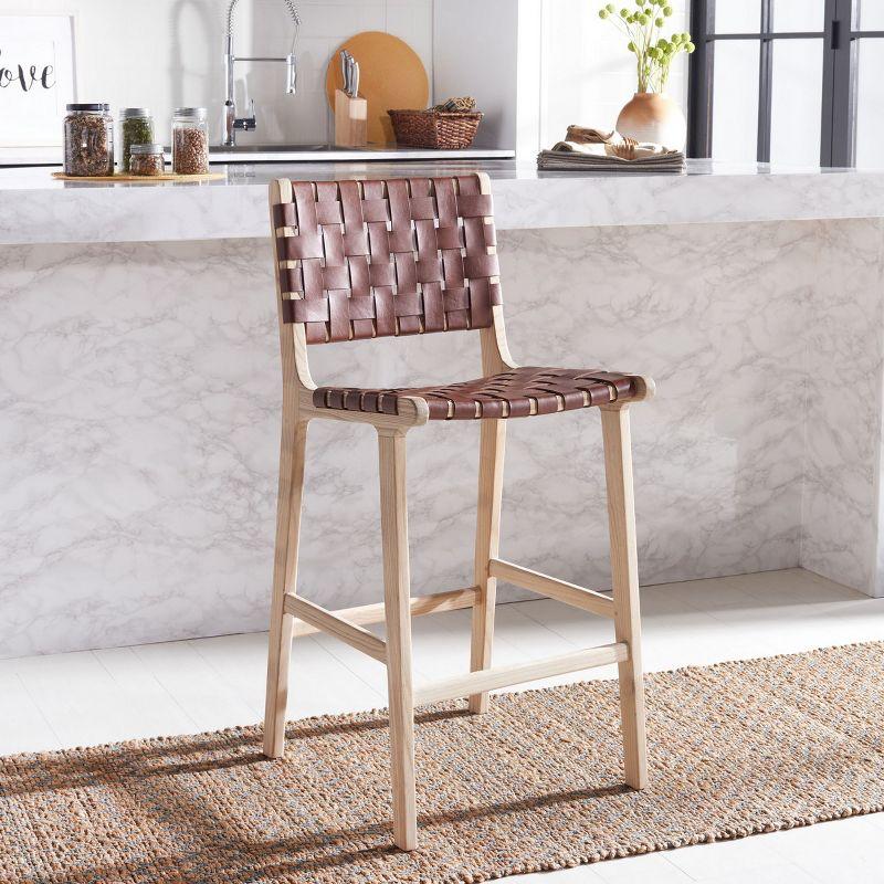 Adah Leather Counter Stool  - Safavieh