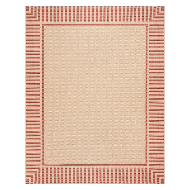 Paseo Kiano Modern Stripe Border Red Beige Polypropylene Flatweave Indoor/ Outdoor Area Rug