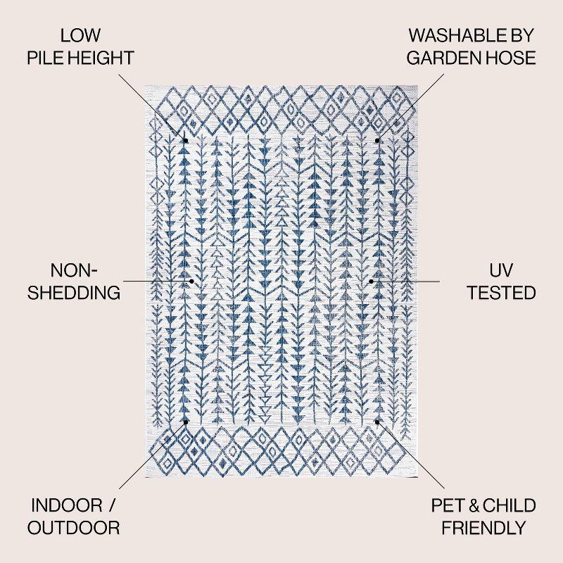 3'x5' Tokay Bohemian Styled Geometric Indoor/Outdoor Area Rug, Ivory/Blue - JONATHAN Y