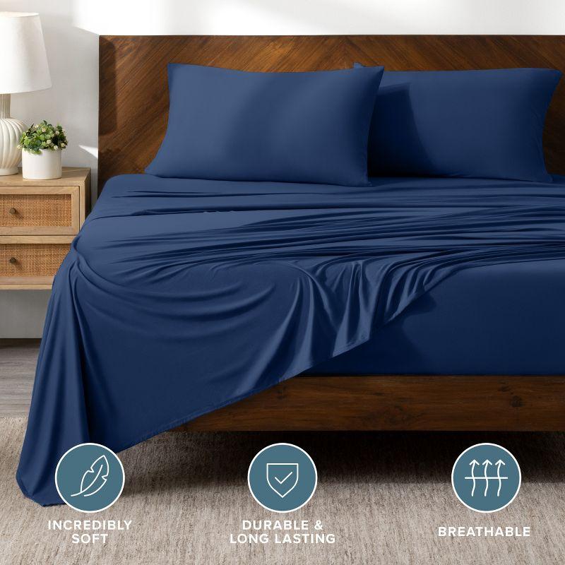 Full Dark Blue Premium 4 Way Microfiber Stretch Knit Sheet Set by Bare Home