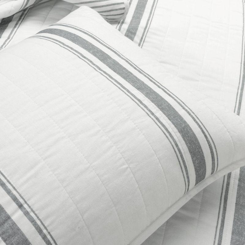 3pc Full/Queen Farmhouse Striped Reversible Quilt Bedding Set Dark Gray - Lush Décor: Cotton & Microfiber, Machine Washable