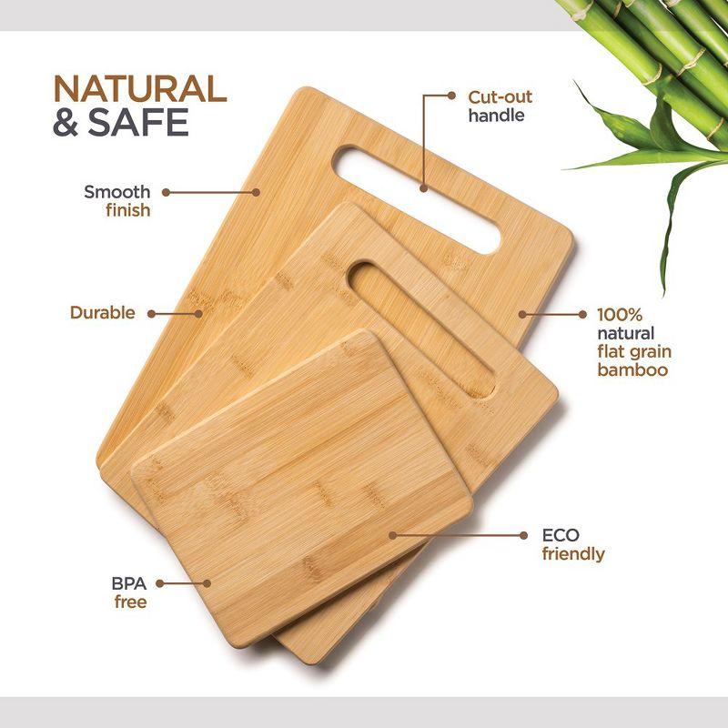 Bamboo Wood Cutting Board Set - Chopping Board with Juice Groove for Meat, Cheese & Vegetables - Butcher Block, Cheese & Charcuterie Board