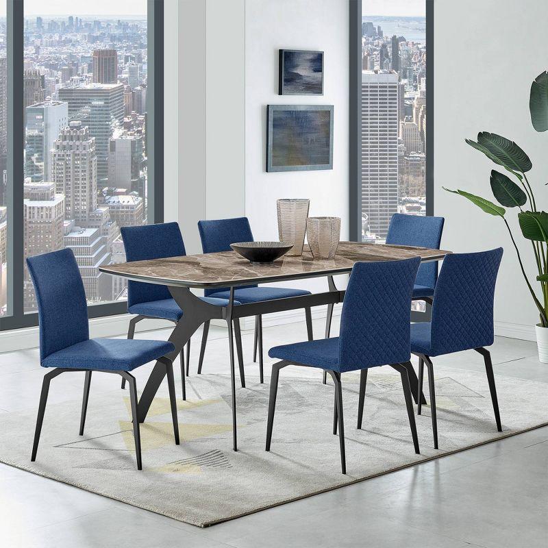 Elevated Blue Fabric & Sleek Metal Modern Dining Chairs - Set of 2