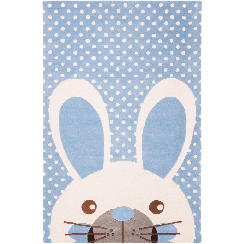 Blue and Ivory Hand-Tufted Wool Kids Bunny Rug