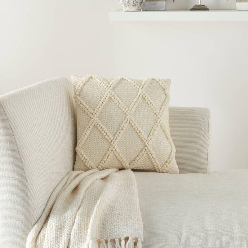 Ivory Diamond Lattice 18" Square Cotton Throw Pillow