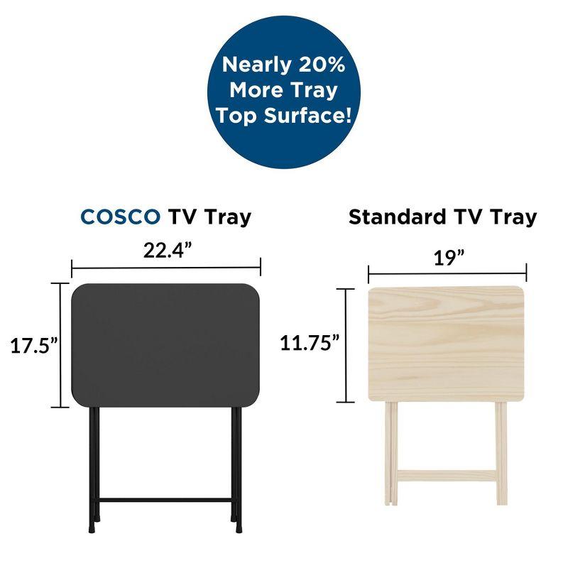 COSCO 5-Piece Folding Vinyl Top TV Tray Set with Storage Rack, Black