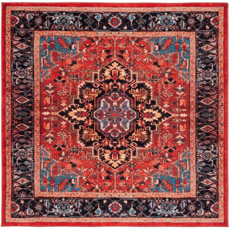 Riviera Red and Blue Square Washable Area Rug