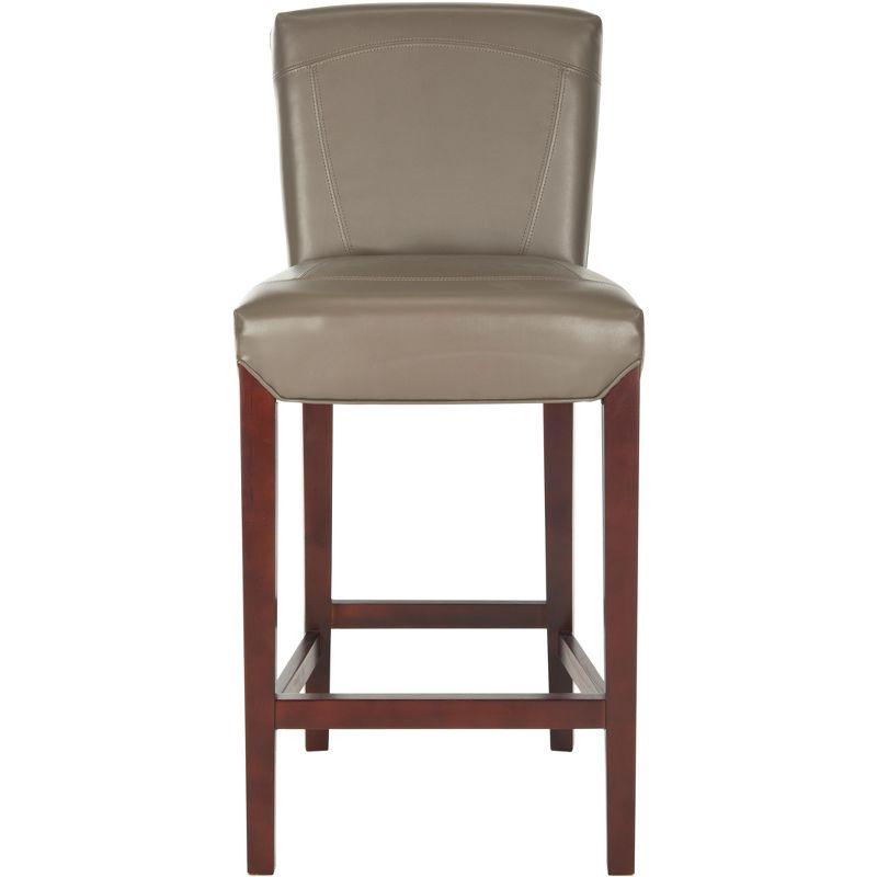 Clay Gray Leather and Wood Transitional Bar Stool