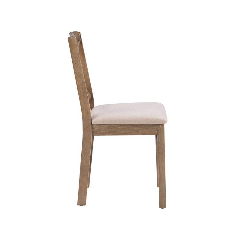 Graywash Linen Upholstered Cross Back Wooden Side Chair Set