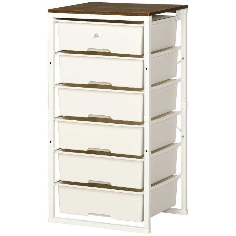 HOMCOM Dresser Storage Drawers with 6 Plastic Bins and Steel Frame, Crafting Bins for Living Room, Bedroom