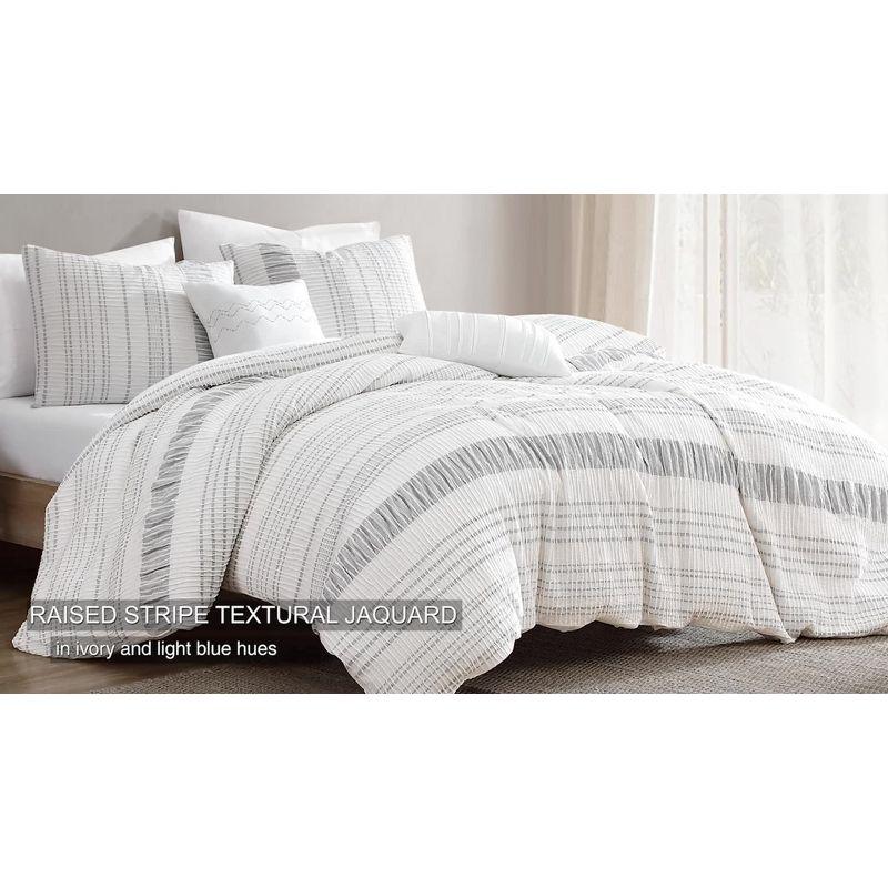 Riverbrook Home 5pc Queen Sutton Comforter Bedding Set Gray: Jacquard Stripe Design, Includes Decorative Pillows & Shams