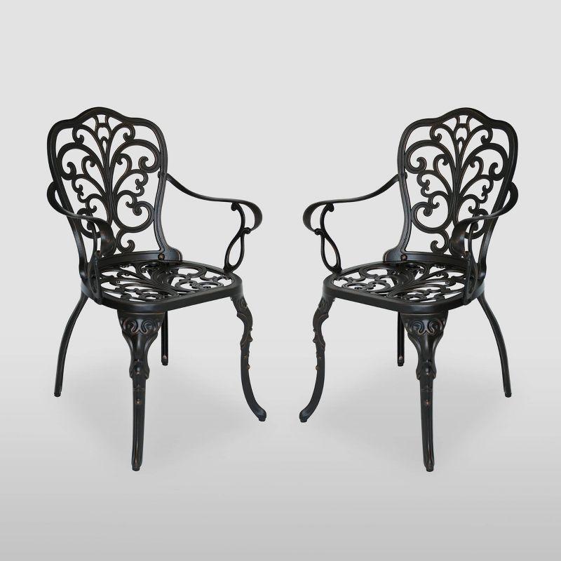 Viga 2pk Cast Aluminum Dining Chair - Shiny Copper - Christopher Knight Home: Weather-Resistant, Fixed Arms, 250lb Capacity