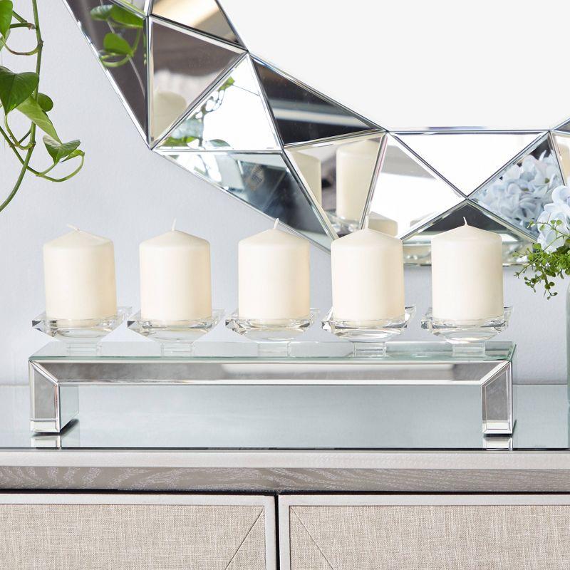 Olivia & May 20" x 5" Glass Candle Holder with Mirrored Base: Luxury Glam Style, Pillar Candle Compatible, Tabletop Elegance