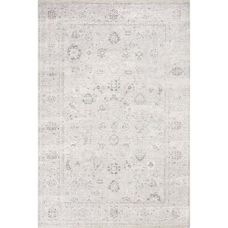 Gray Rectangular Washable Stain-Resistant Synthetic Area Rug