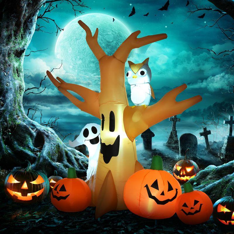 HOMCOM 7.5' Tall Lighted Inflatable Cute Halloween Decoration, Haunted Tree With Owl, Ghost, Pumpkins, Blow Up Outdoor LED Yard Display, Waterproof