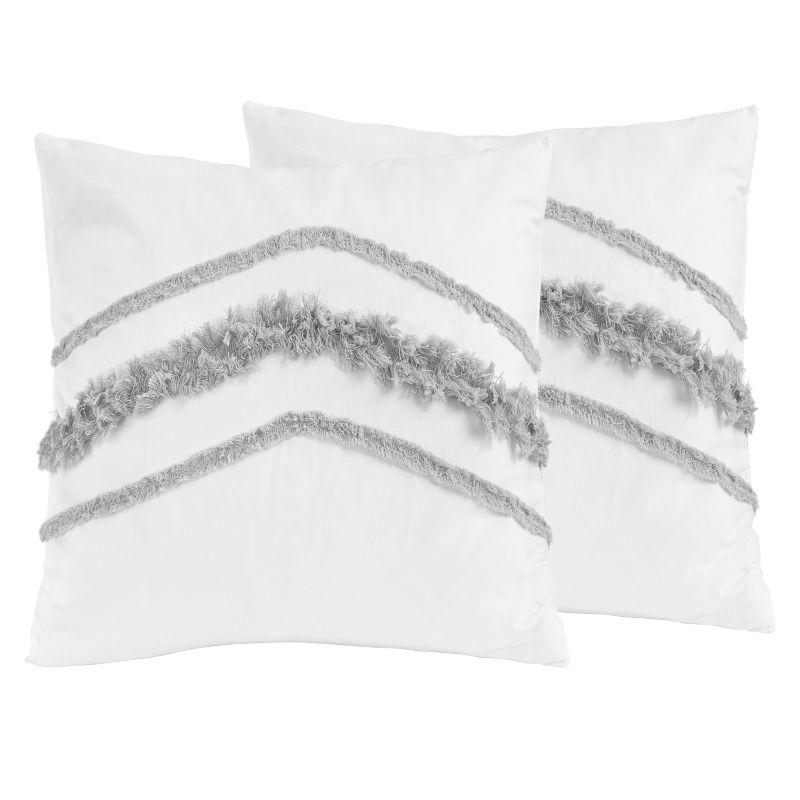 Sweet Jojo Designs Decorative Accent Throw Pillow Case Covers 18in. Each Boho Fringe White and Grey 2pc