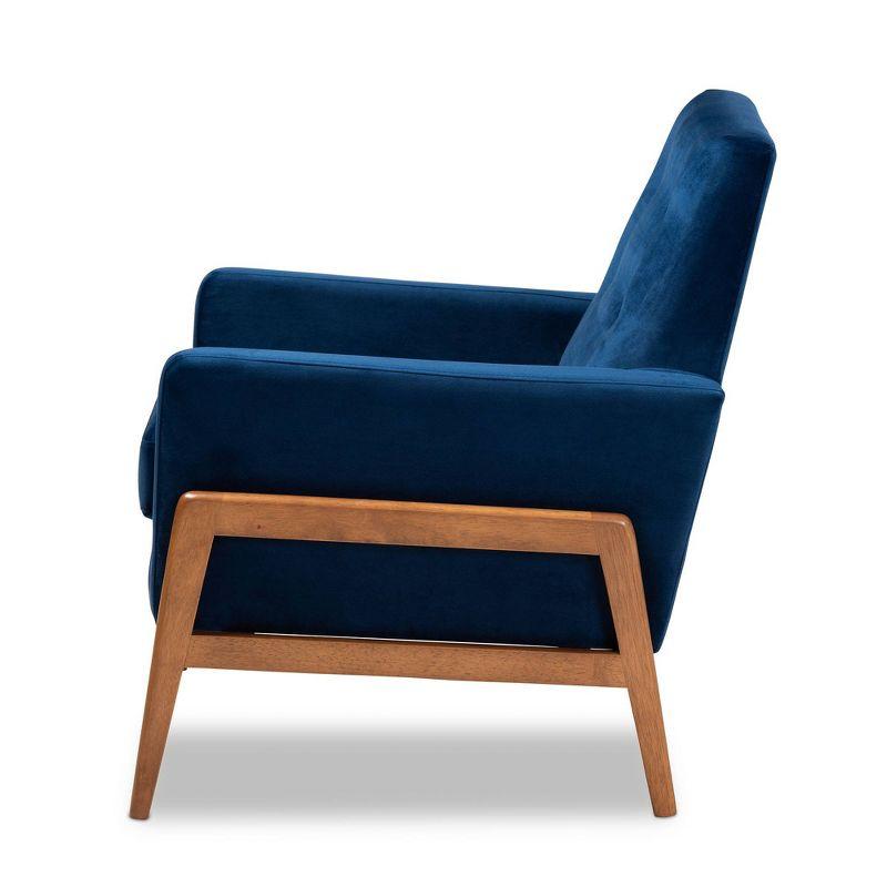 Baxton Studio Perris Mid-Century Modern Velvet Fabric Upholstered Wood Lounge Chair Blue: Polyester, Spot Clean, Armchair