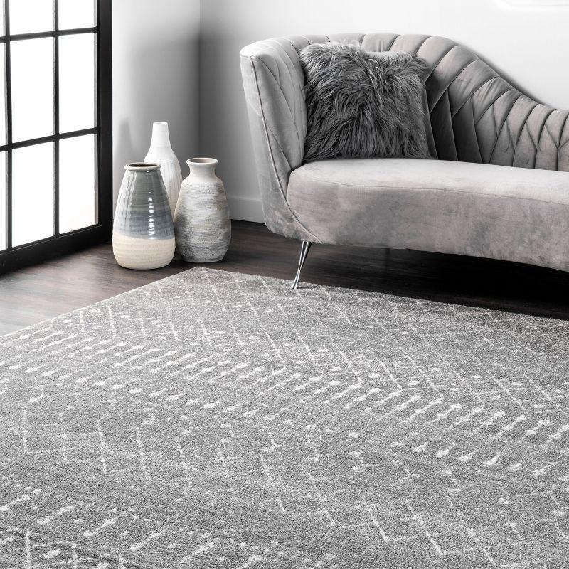 52" Square Dark Grey Geometric Easy-Care Synthetic Rug