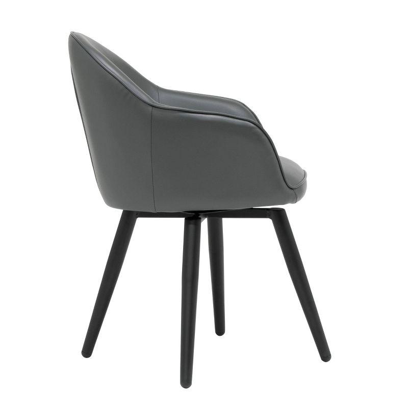 Matte Black Metal and Gray Leather Swivel Accent Chair