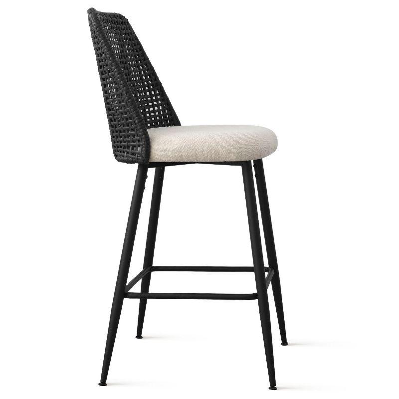 27" Counter Height Bar Stools Set Of 2, Black Rattan Back Upholstered Chairs, Modern Kitchen Island Seating, Woven Accent Stools-Maison Boucle