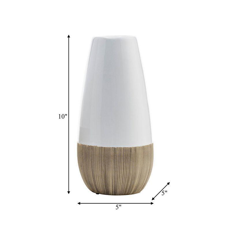 Sagebrook Home 10" Ceramic Vase - Contemporary Two Tone White and Beige Vase For Decorative Table Accent - Stylish Home or Office Decor