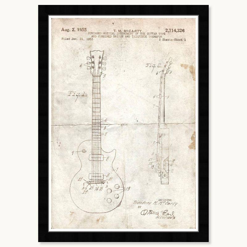 Wynwood Studio 15"x21" Gibson Les Paul Guitar 1955 Parchment Wall Art Black Frame: Vintage-Inspired, High-Definition Print