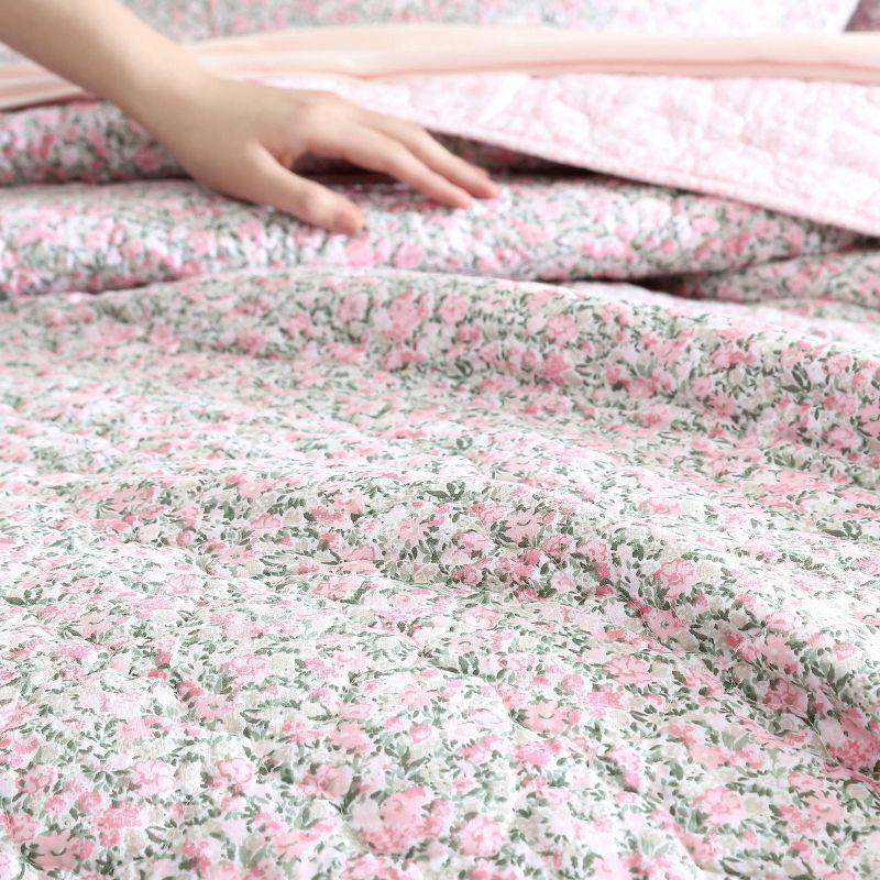 Laura Ashley Loveston Cotton Reversible Pink Quilt Set