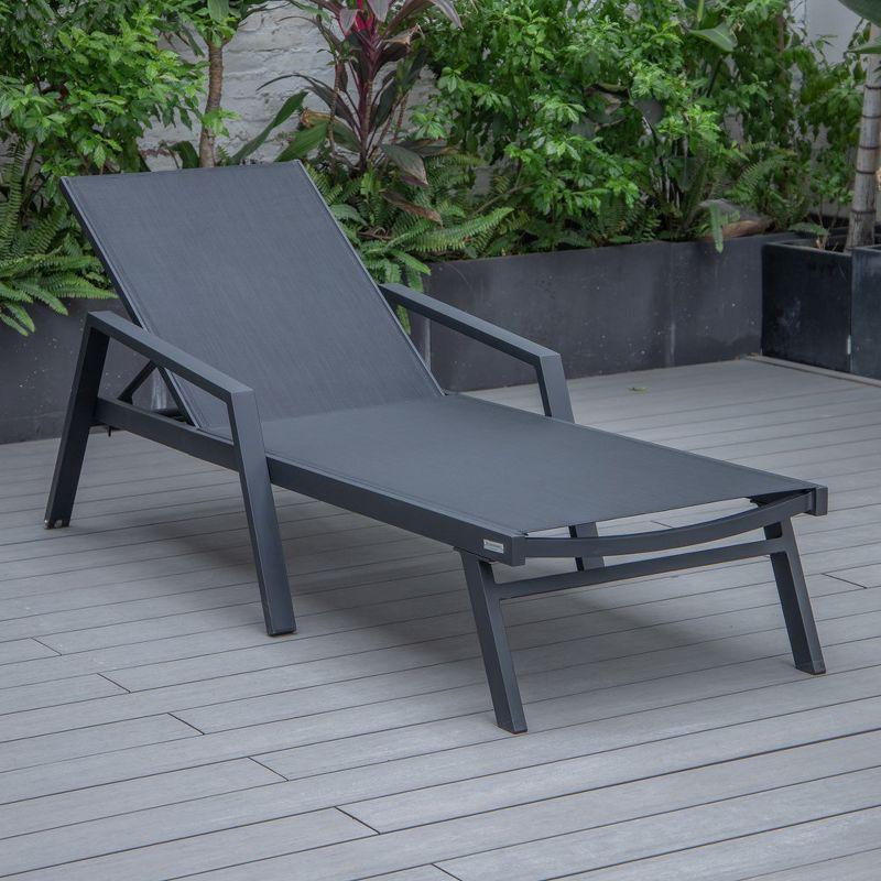 LeisureMod Marlin Patio Sling Chaise Lounge Chair With Arms in Black Aluminum