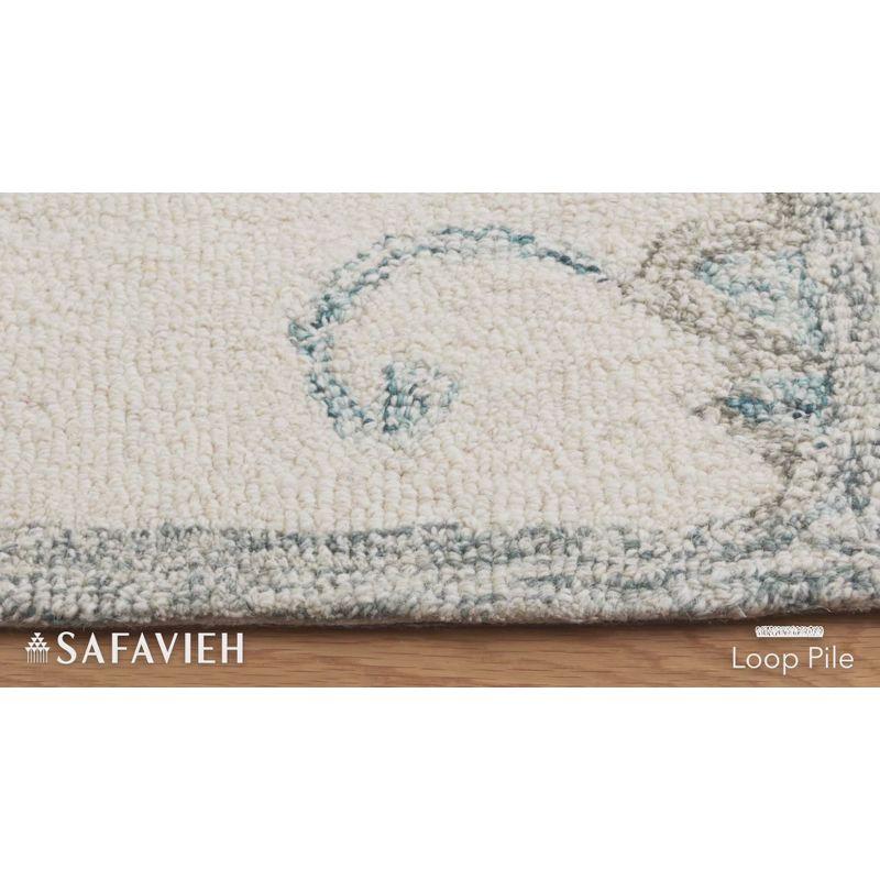 Ivory and Blue Hand-Tufted Wool 4' x 6' Rectangular Rug