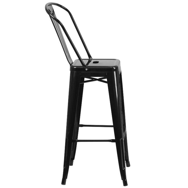 Merrick Lane Metal Stool with Removable Back for Indoor-Outdoor Use