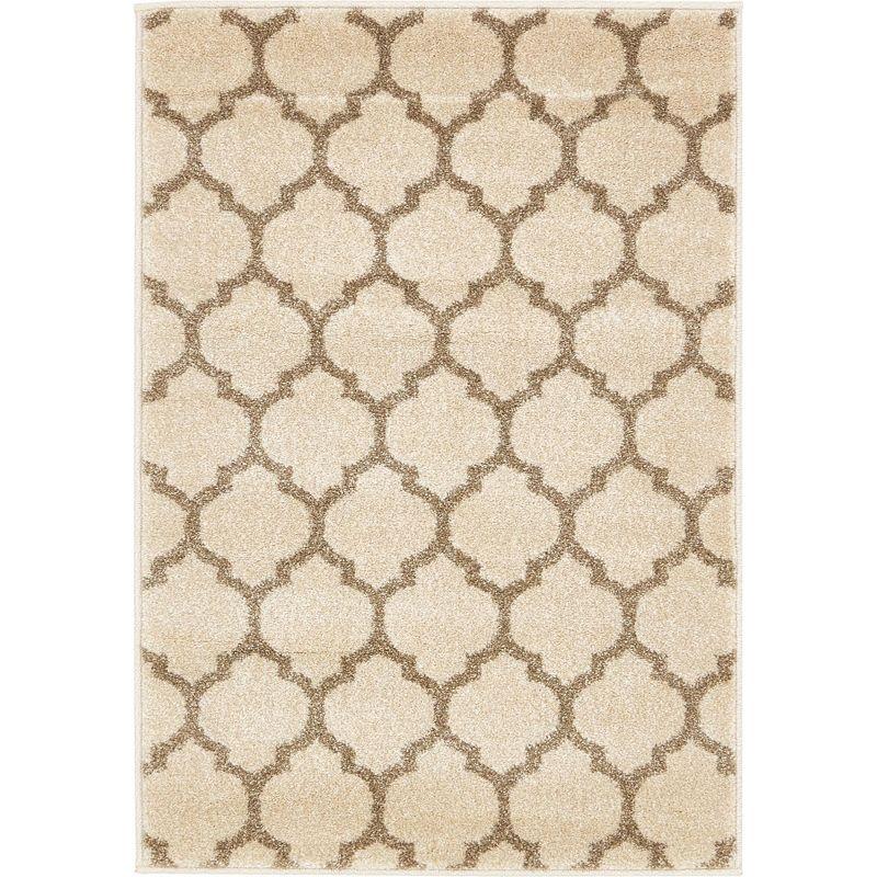 Beige and Light Brown Trellis Synthetic Area Rug