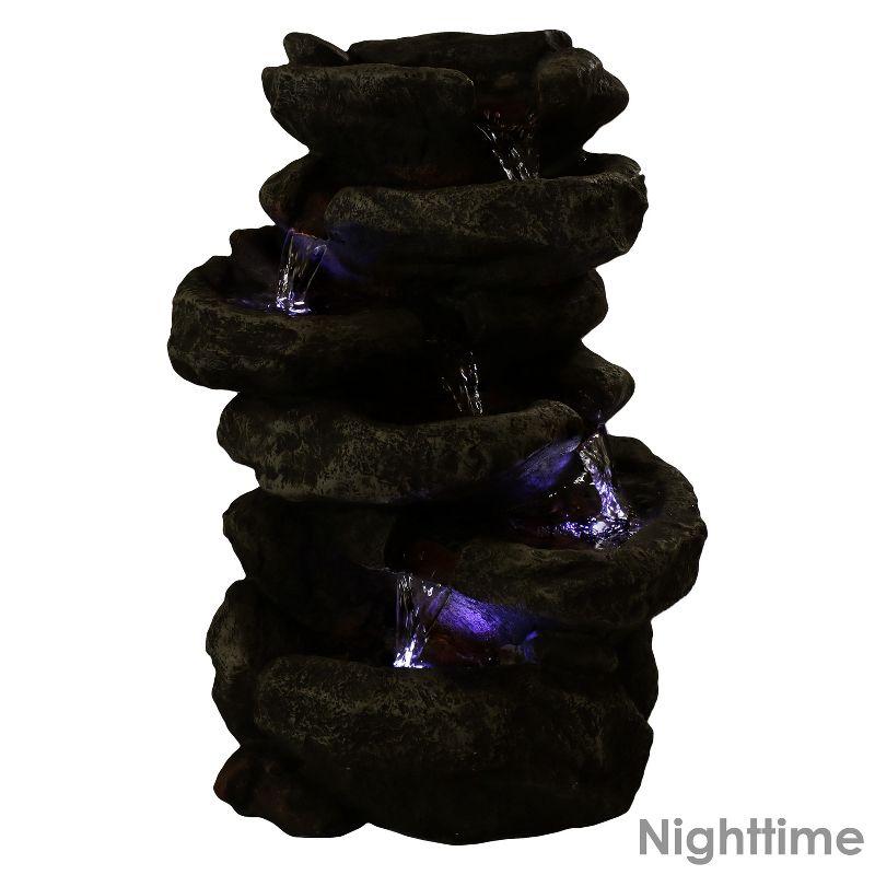 Sunnydaze Indoor Home Office Relaxing 6-Tiered Stone Falls Tabletop Water Fountain with LED Lights - 15"