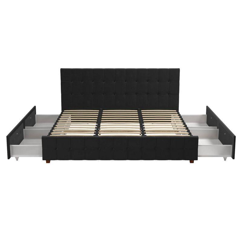 Elizabeth King Black Velvet Upholstered Storage Platform Bed