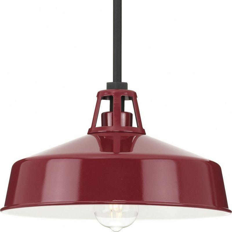 Progress Lighting, Cedar Springs, 1-Light Outdoor Hanging Light, Red Finish, Gloss White Shade