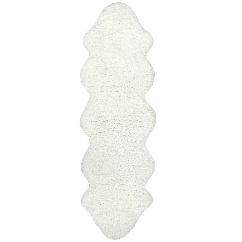 Hand-Tufted Off-White Faux Sheepskin Shag Rug