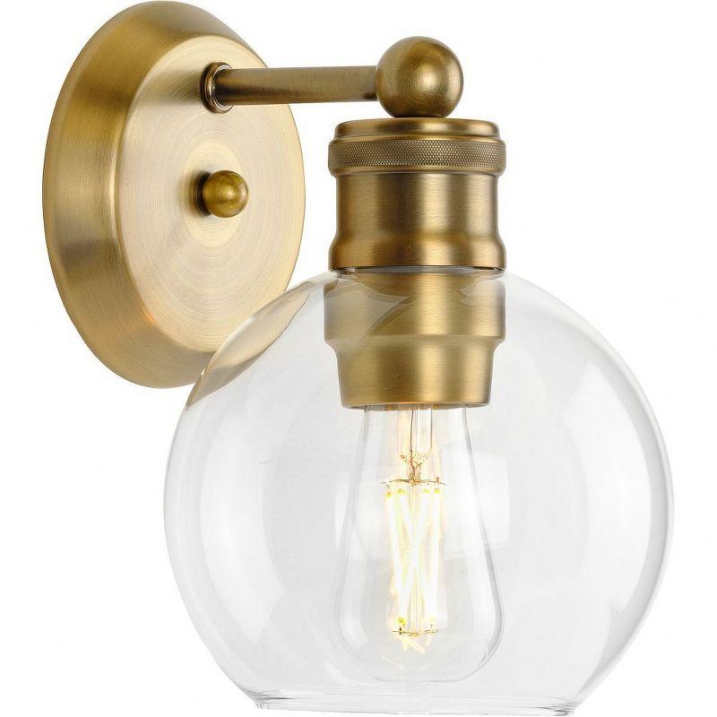 Progress Lighting, Hansford Collection, 1-Light Bath Vanity, Vintage Brass, Clear Globe Glass Shade