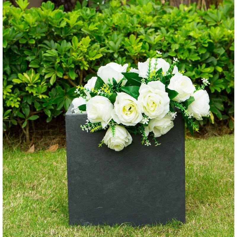 Modern Lightweight Concrete Square Planter, Charcoal Black, 15.35"