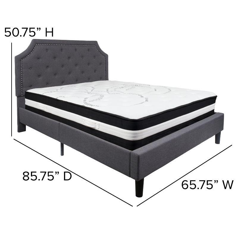 Queen Transitional Upholstered Platform Bed with Nailhead Trim in Dark Gray