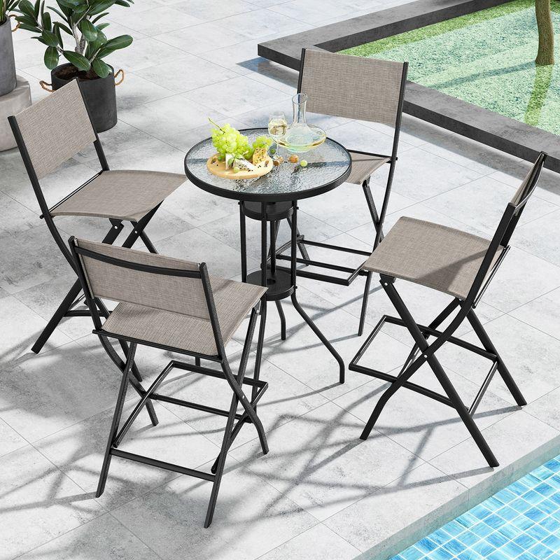 Costway Set of 4 Outdoor Bar Chair Folding Bar Height Stool with Metal Frame Coffee