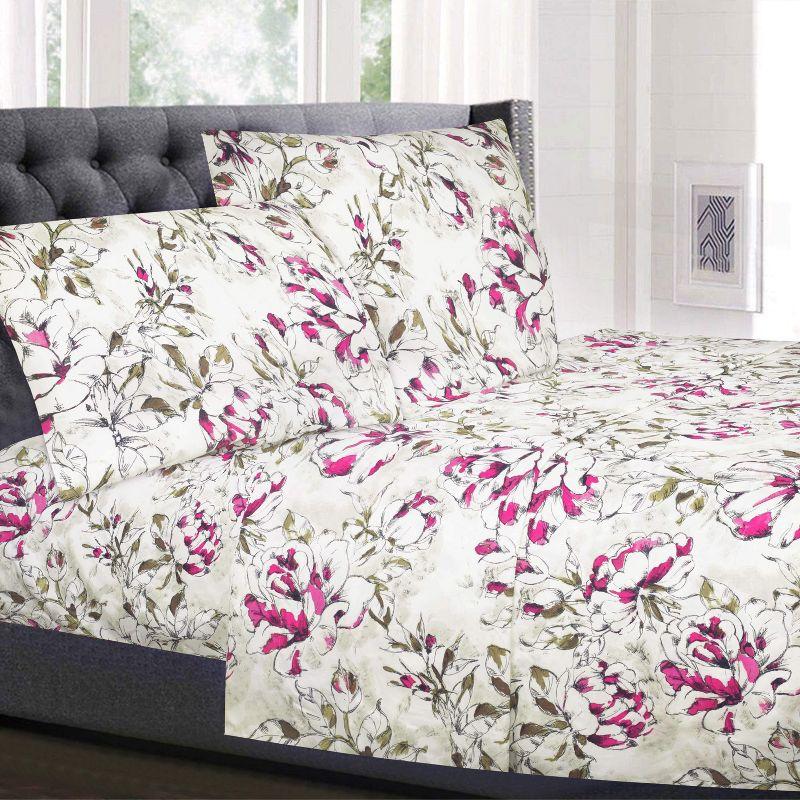 Dolce Sage and Purple Floral Queen Microfiber Sheet Set