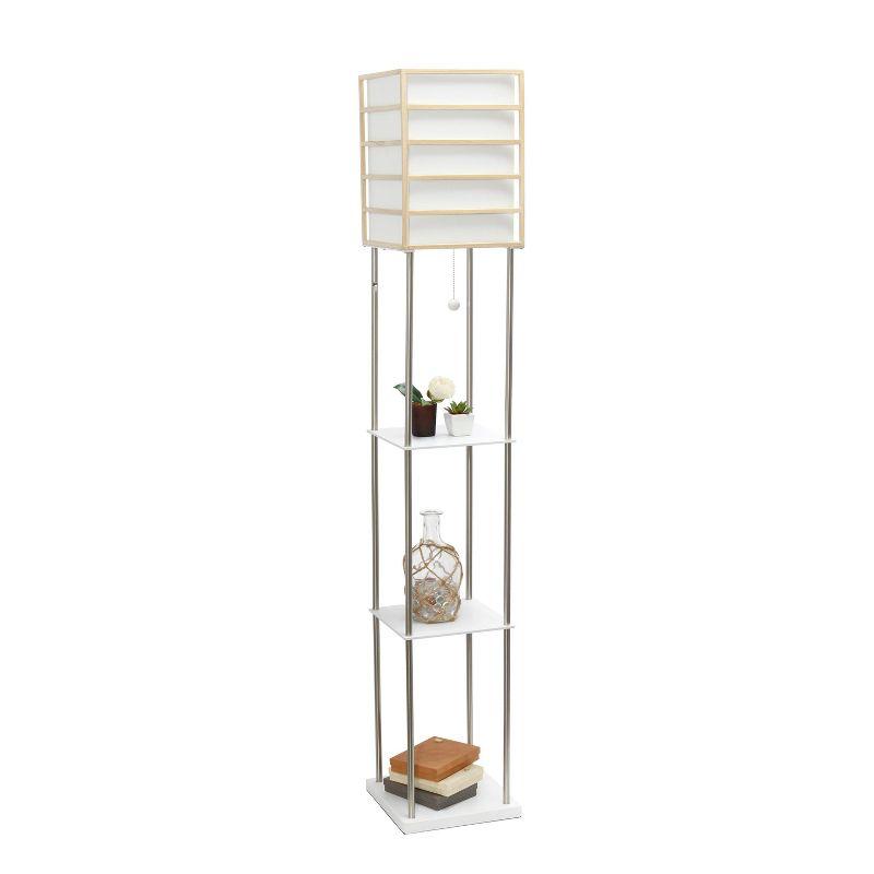 Metal/Wood Etagere Floor Lamp with Storage Shelves and Linen Shade Brushed Nickel - Lalia Home: Modern Design, UL Listed, MDF Display Shelves